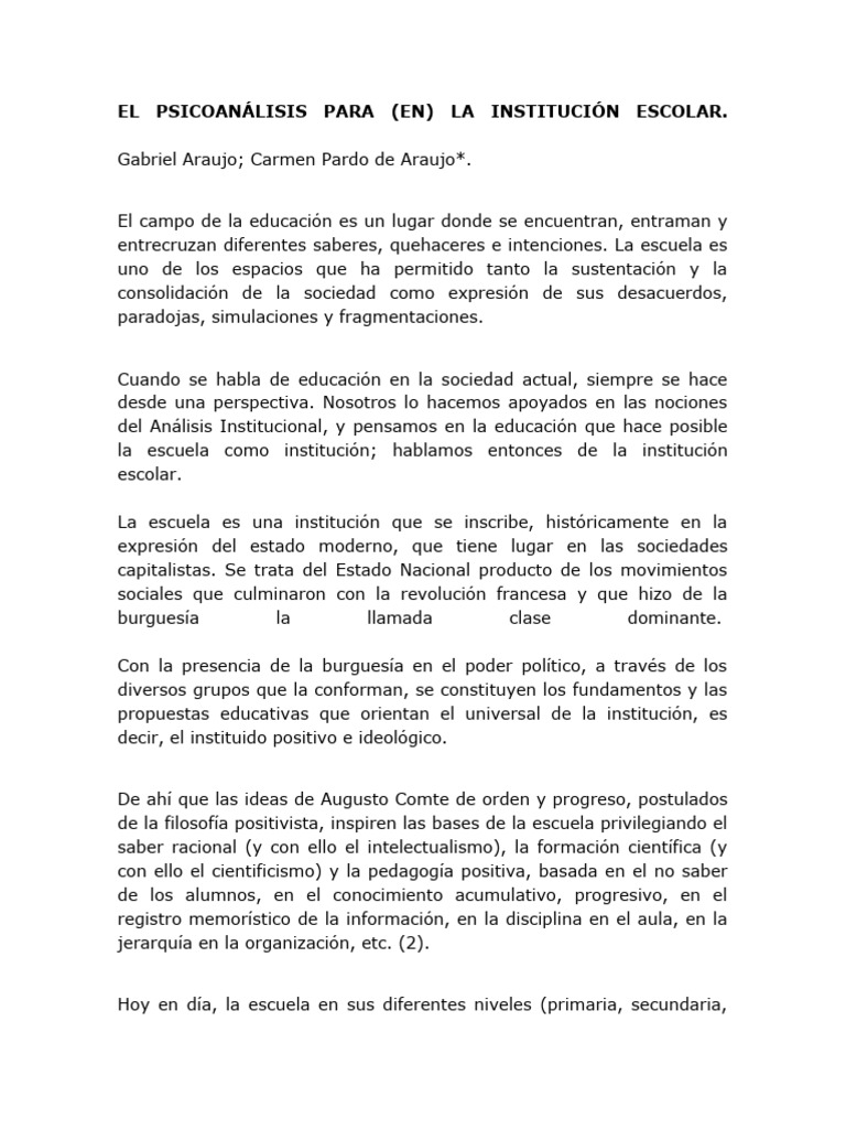Psicoanálisis en la Educación Escolar | PDF | Psicoanálisis | Escuelas