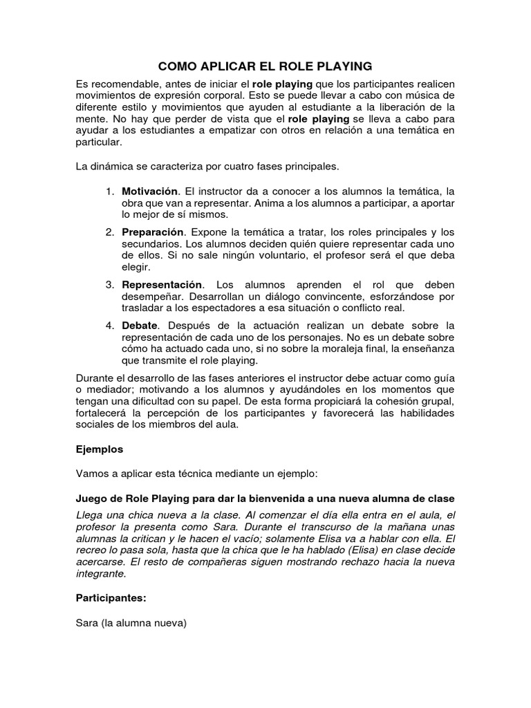 Aplicación del Role Playing en el Aula | PDF | Maestros | Salón de clases