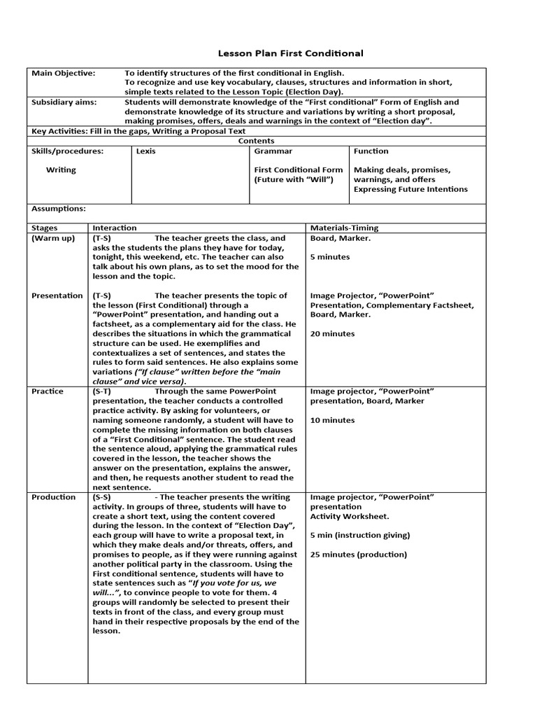 First Conditional Lesson Plan for ESL | PDF | English Language | Grammar