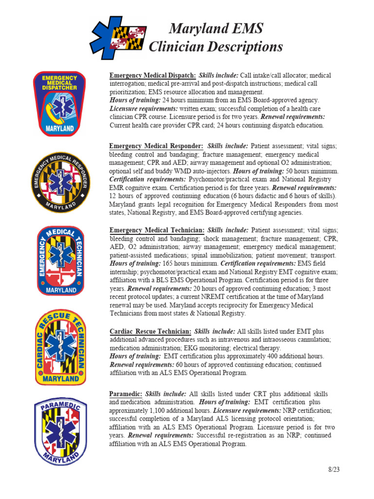 Maryland EMS Clinician Roles & Requirements | PDF | Emergency Medical ...