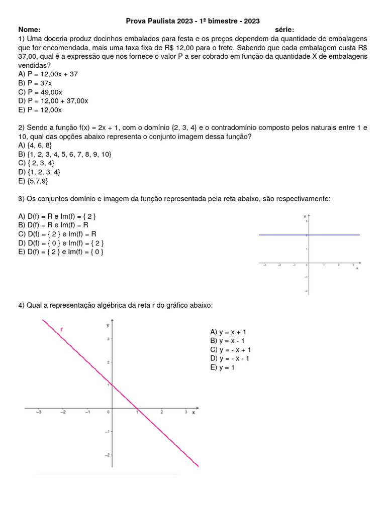 Prova Paulista 2023: Questões de Matemática | PDF | Função (Matemática ...