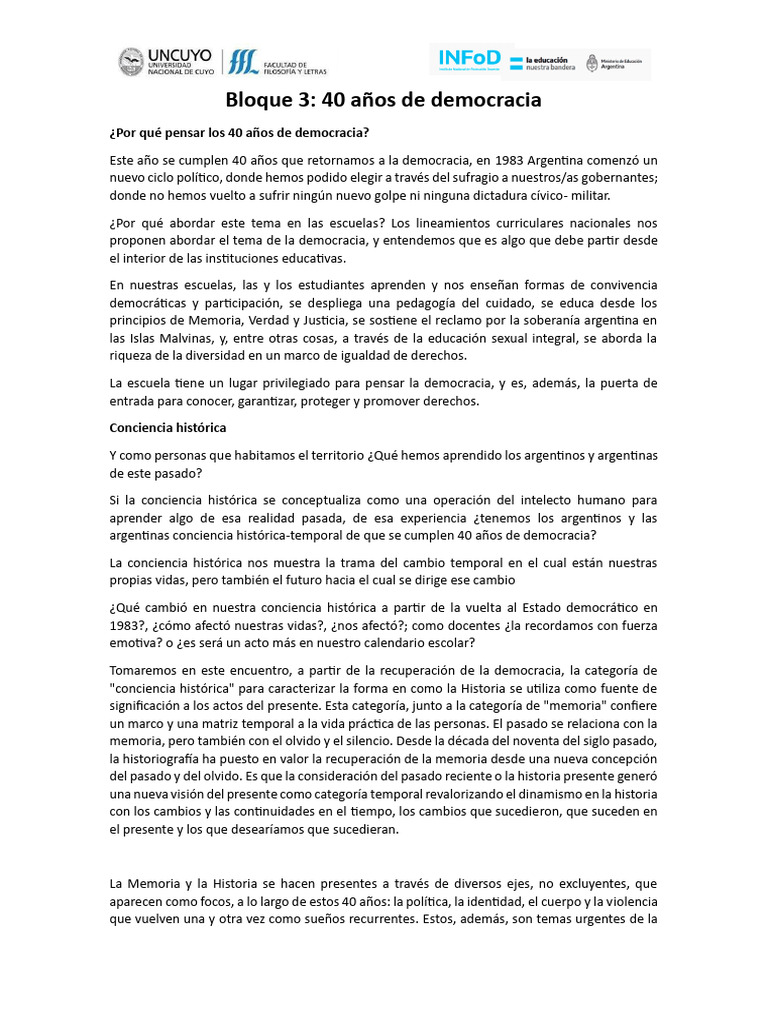Educación y Memoria: 40 Años de Democracia | PDF | Democracia ...