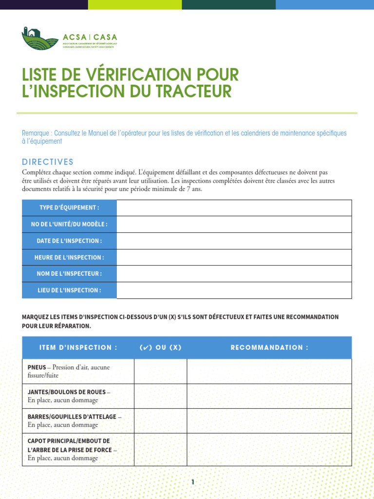 Liste de vérification pour inspection de tracteur | PDF | Voitures ...