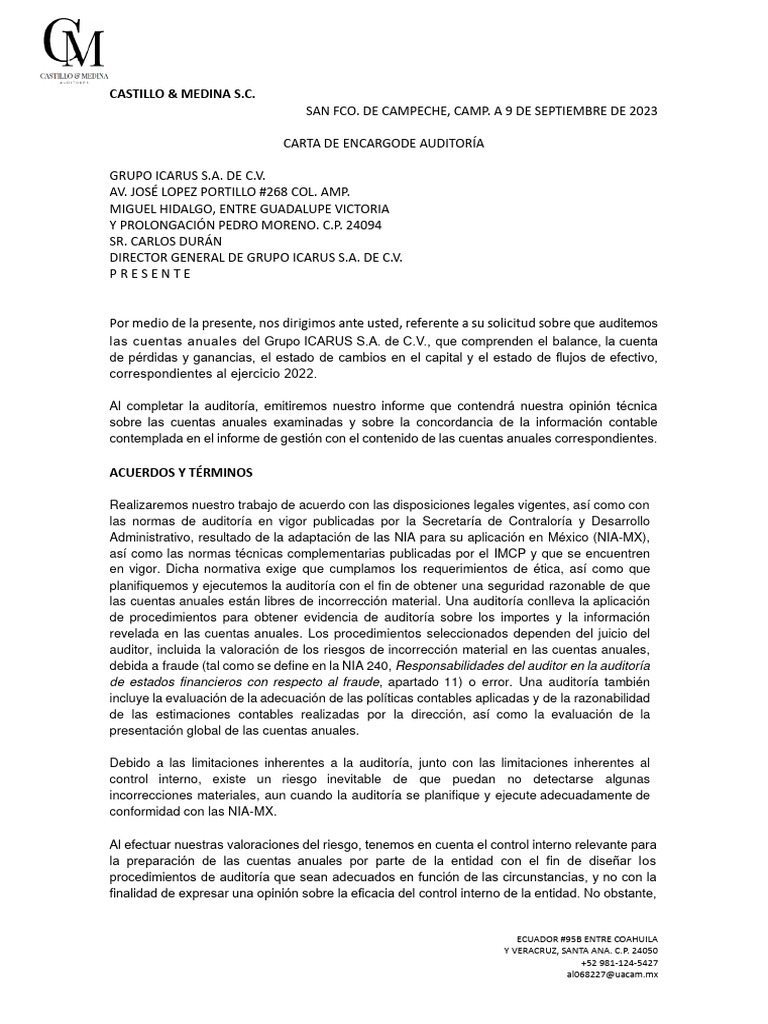 Carta De Encargo De Auditoriacarta De Auditoria Superior