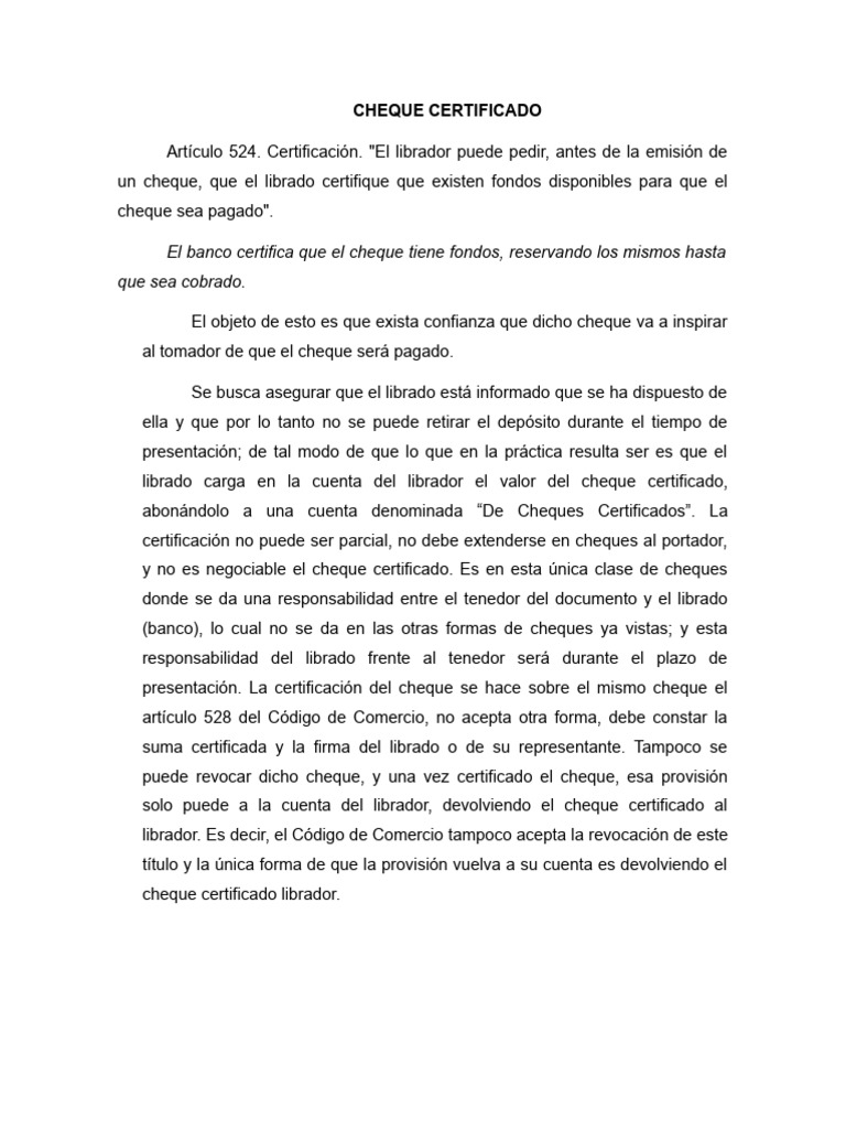 Cheque Certificado Pdf Cheque