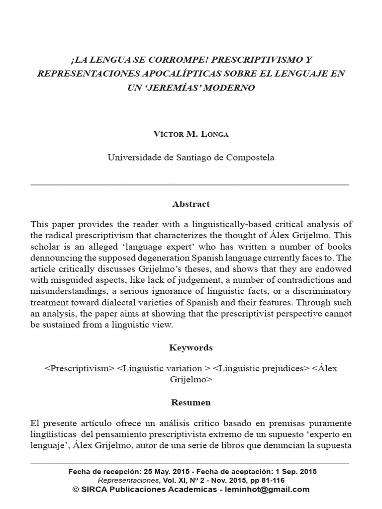 Crítica al Prescriptivismo Lingüístico | PDF | Jeremías | Sociolingüística