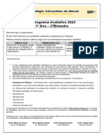 Cronograma Avaliativo 2024 - 2º Bimestre - 1º Ano