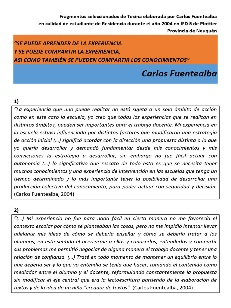 Reflexiones sobre la Docencia en Plottier | PDF | Experiencia | Maestros