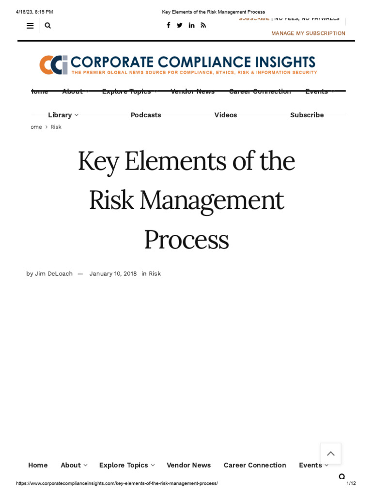 Key Elements of Risk Management | PDF | Risk | Risk Management