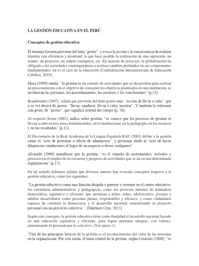 Gestión Educativa en el Perú: Conceptos Clave | PDF | Planificación ...