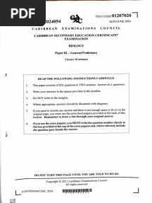 CSEC Biology June 2024 P2