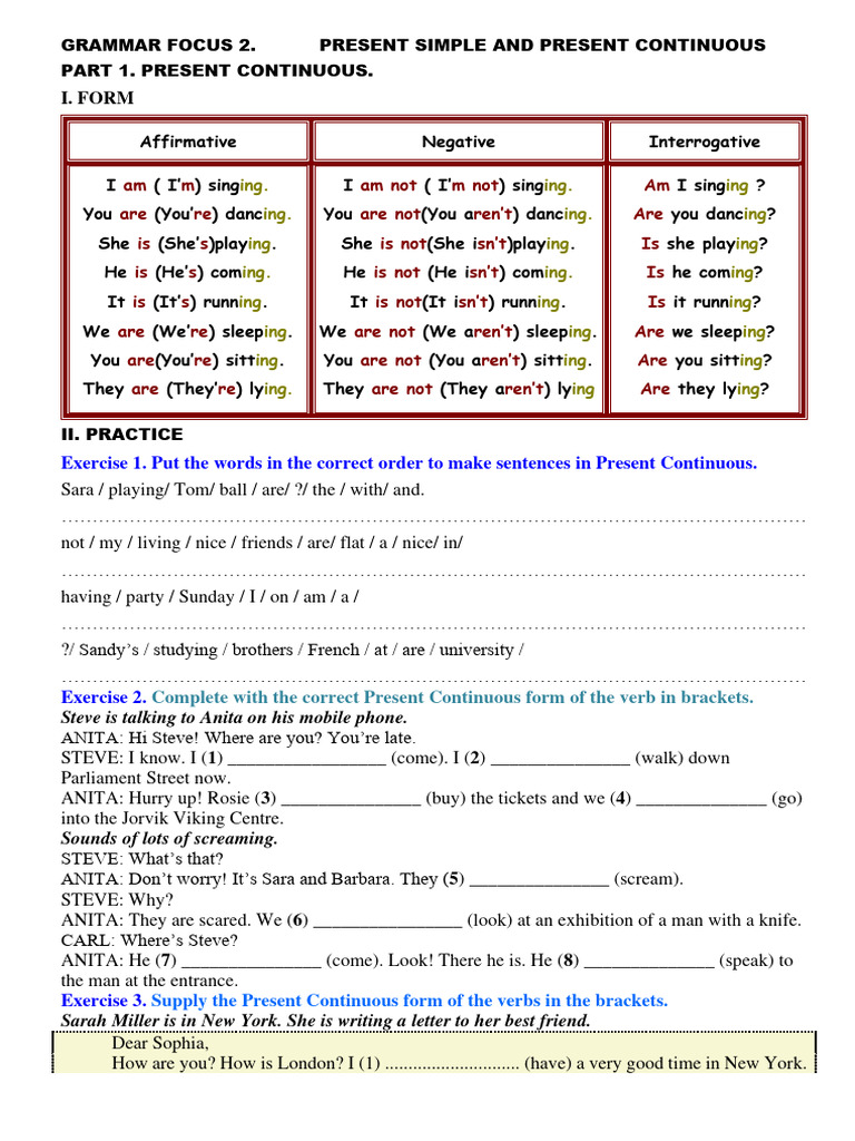 Present Simple vs Continuous Exercises | PDF