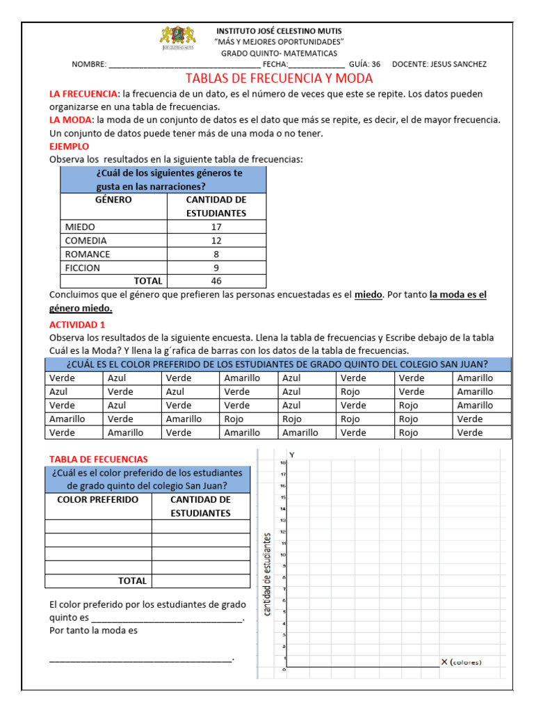 Frecuencia y Moda | Descargar gratis PDF | Verde | Amarillo