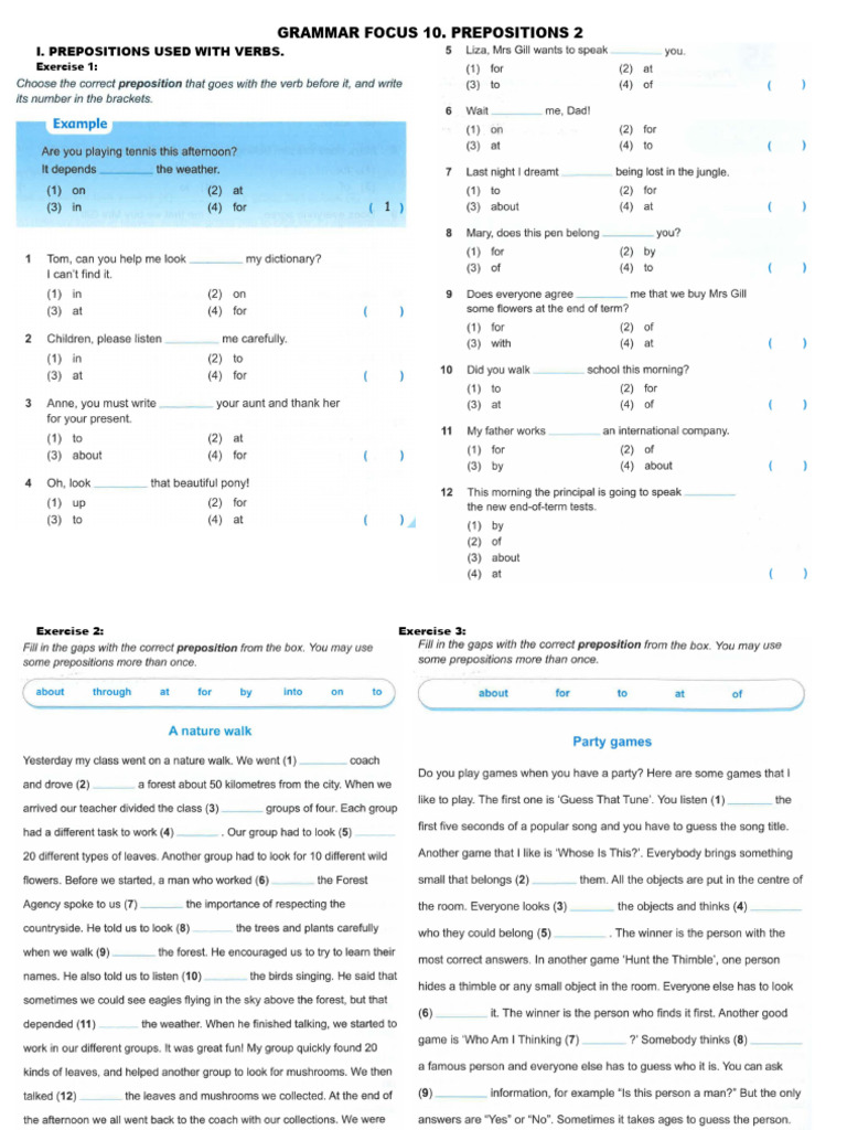 Prepositions and Phrasal Verbs Exercises | PDF