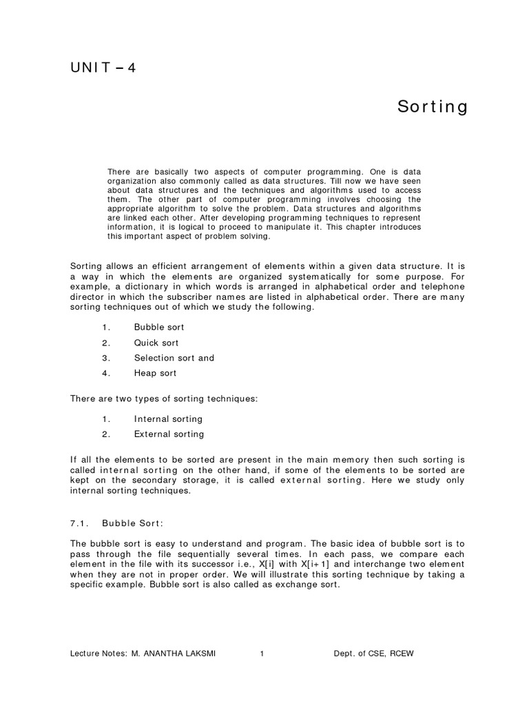 I II Cse Ds Unit 4 Notes | PDF | Algorithms And Data Structures ...