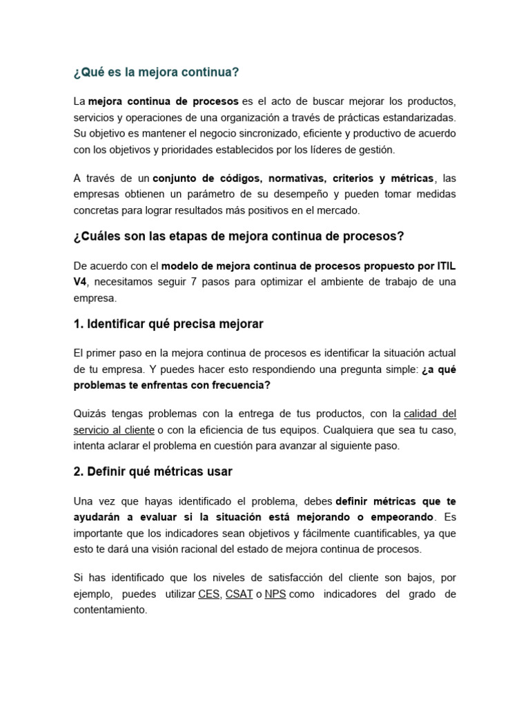 Qué Es La Mejora Continua Pdf Business Calidad Comercial