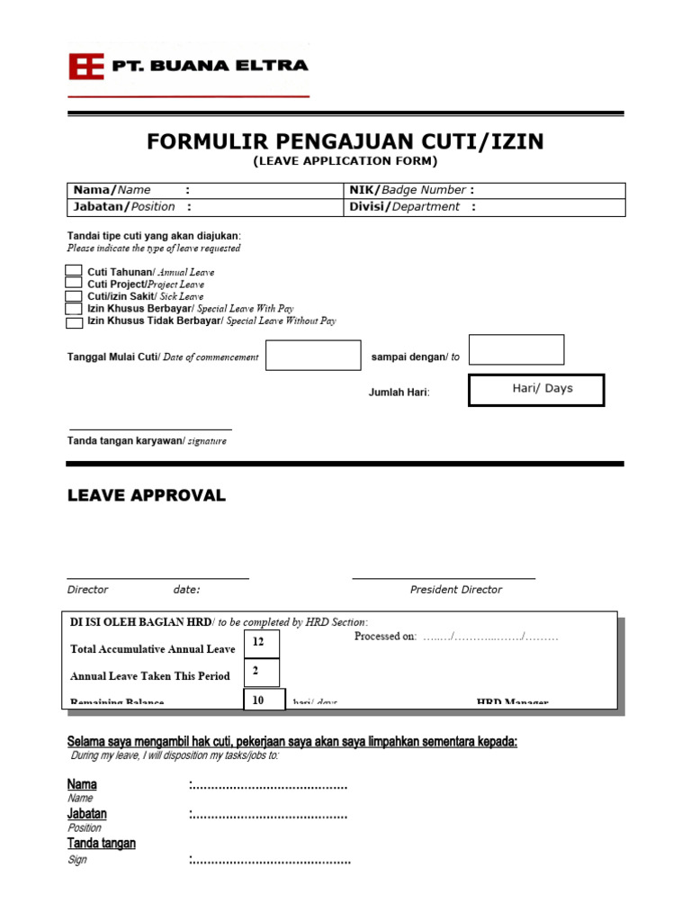 Form cuti leave application manager pdf