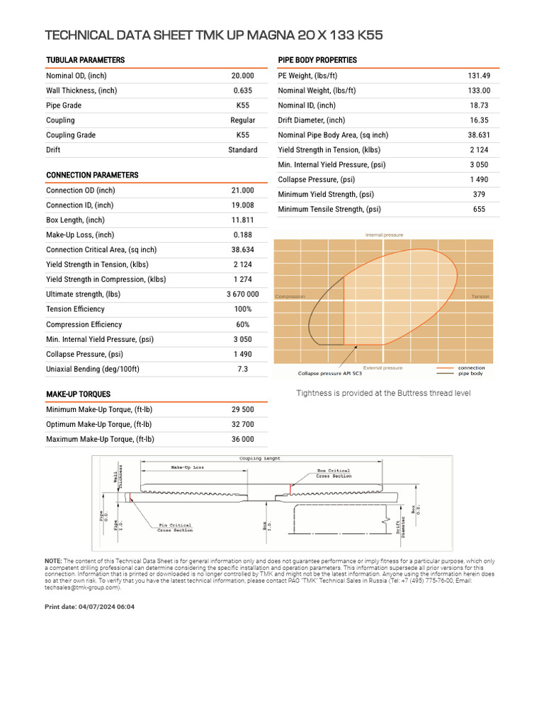 TMK Up Magna 20x133 K55 Data Sheet | PDF | Pipe (Fluid Conveyance ...