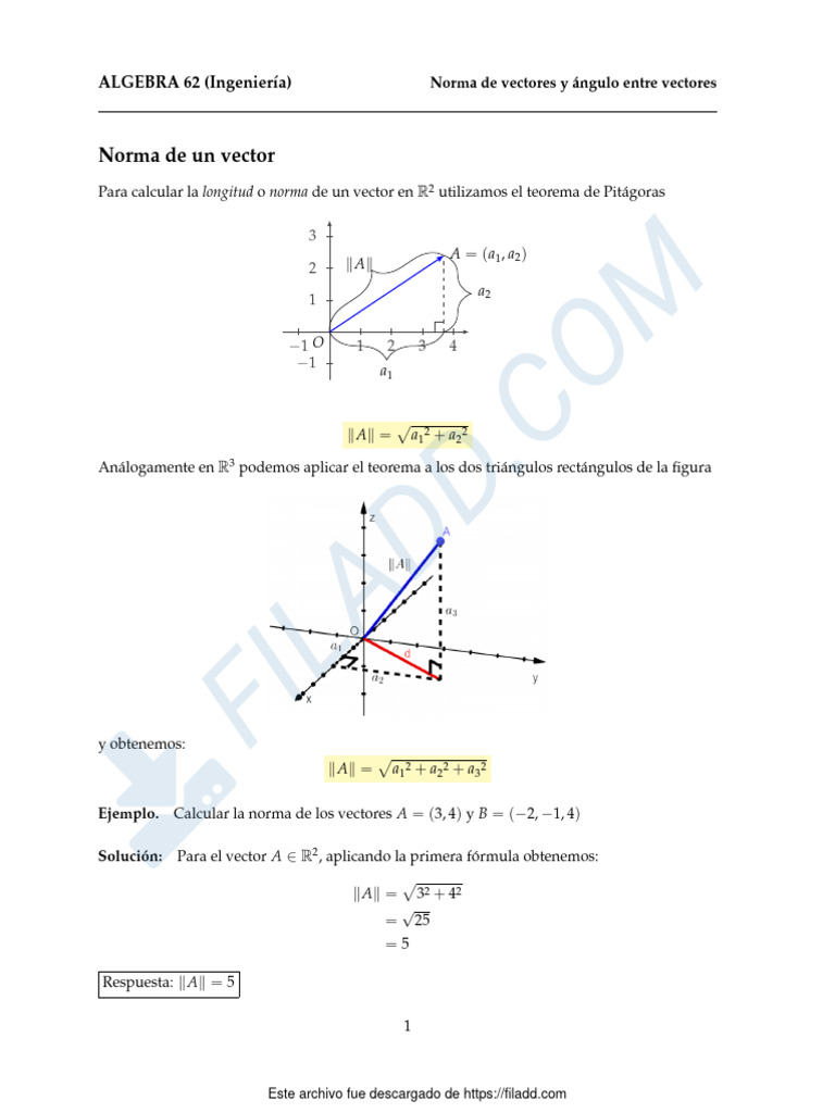 Norma y ángulo entre vectores en R2 y R3 | PDF | Raíz cuadrada | Pi