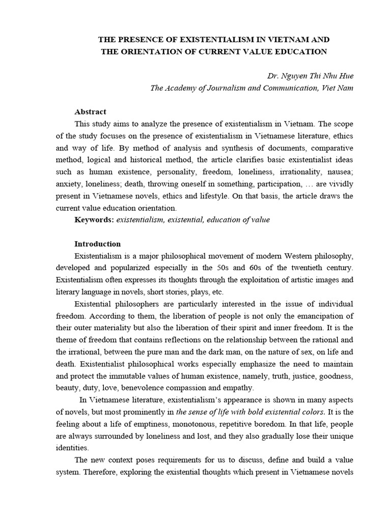 The Presence of Existentialism in Vietnam and The Orientation of ...