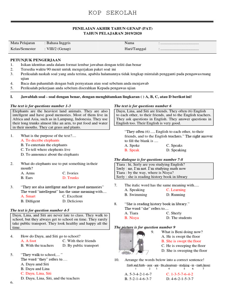 Pat B Inggris Kelas 8 Pdf Classroom