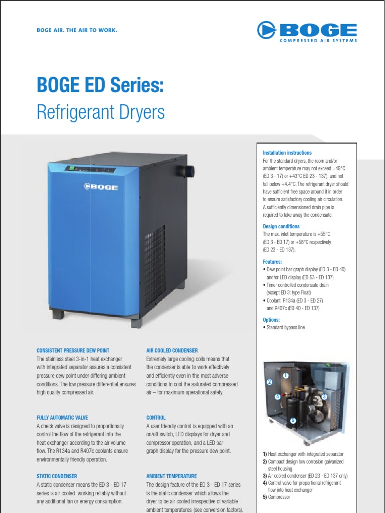 Consistent Pressure Dew Point BOGE Air Refrigerant Dryers Ensure High