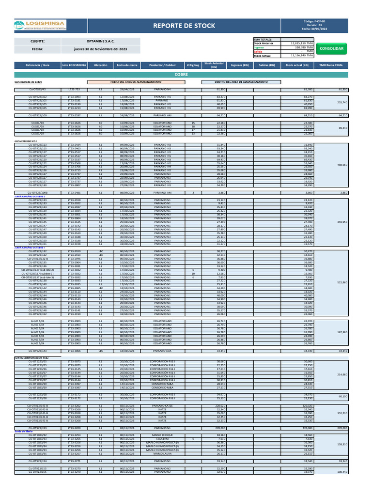 Reporte de Stock Optamine S.A.C. | PDF | Elementos metálicos | Química