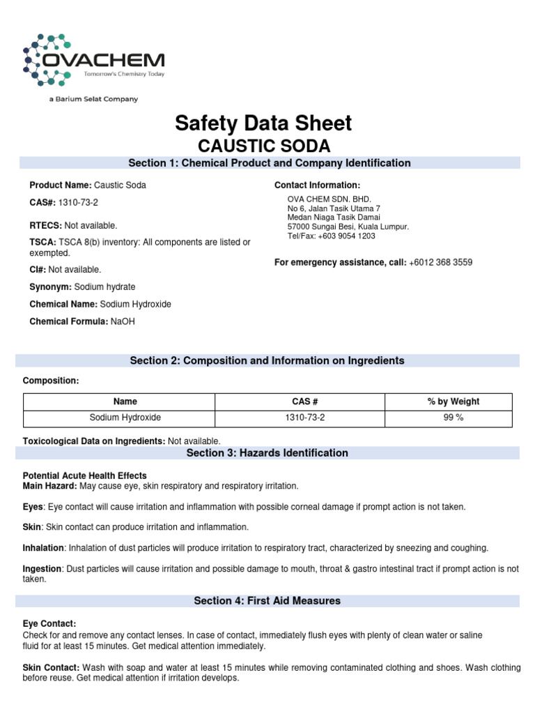 SDS Caustic Soda PDF Water Sodium Hydroxide