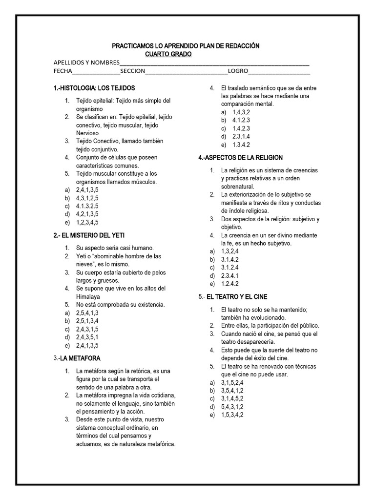 Plan de Redacción para Cuarto Grado | PDF | Metáfora