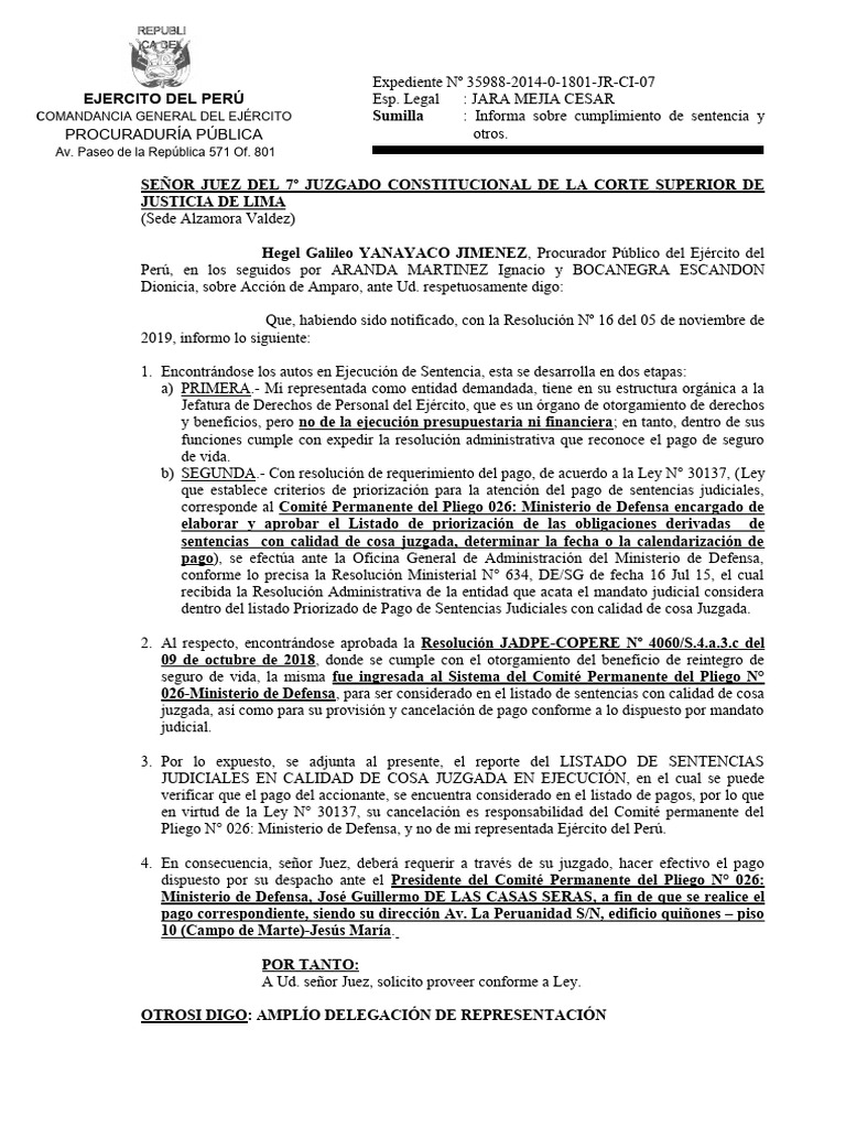 Exp. 35988-2014 Escrito Remitiendo Listado de Sentencias Judiciales