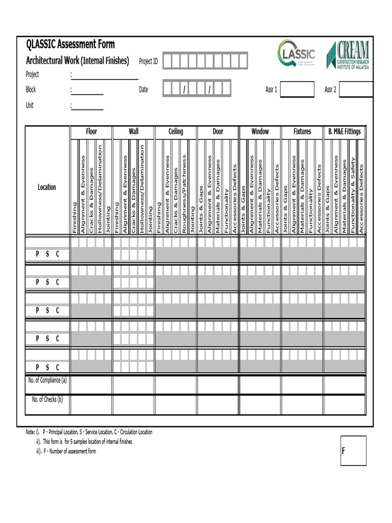 QLASSIC Internal Finishes Assessment Form | PDF | Building Engineering ...