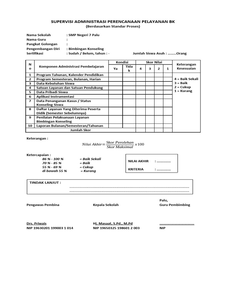 Supervisi Administrasi Perencanaan Pelayanan Bk Pdf