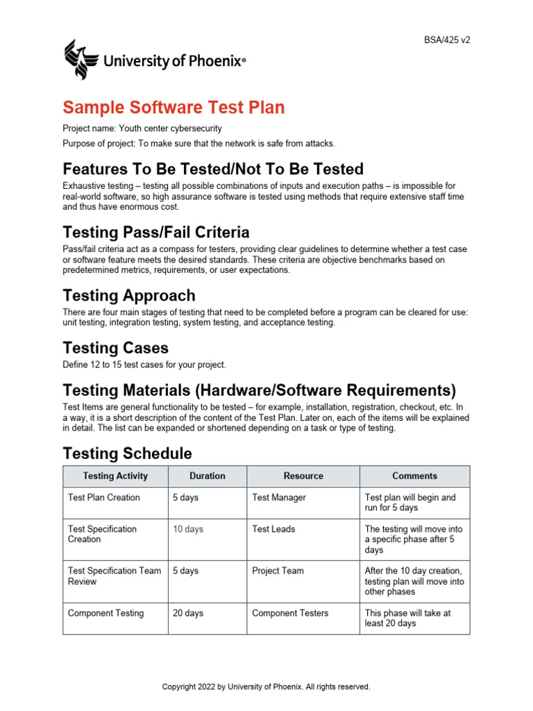 Bsa425 v2 wk4 Software Test Plan | PDF | Software Testing | Software ...