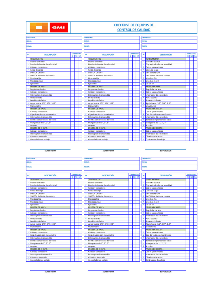 Checklist QC | Descargar gratis PDF | Electrodo | Conector eléctrico