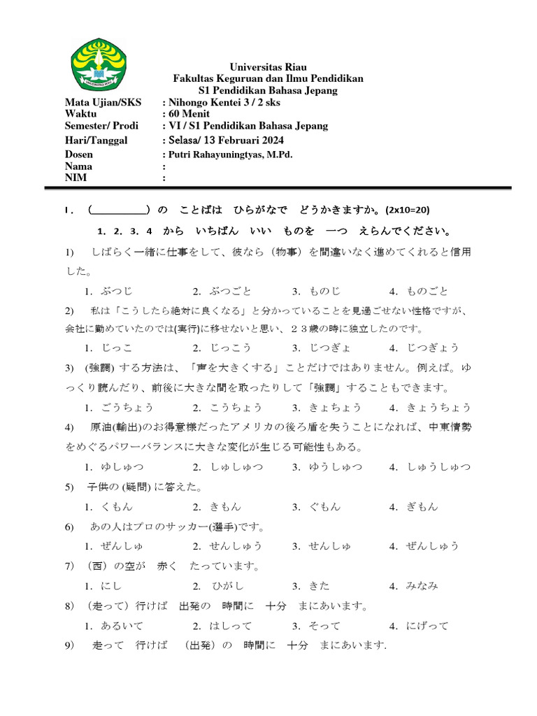 Soal soal latihan jlpt n3 pdf