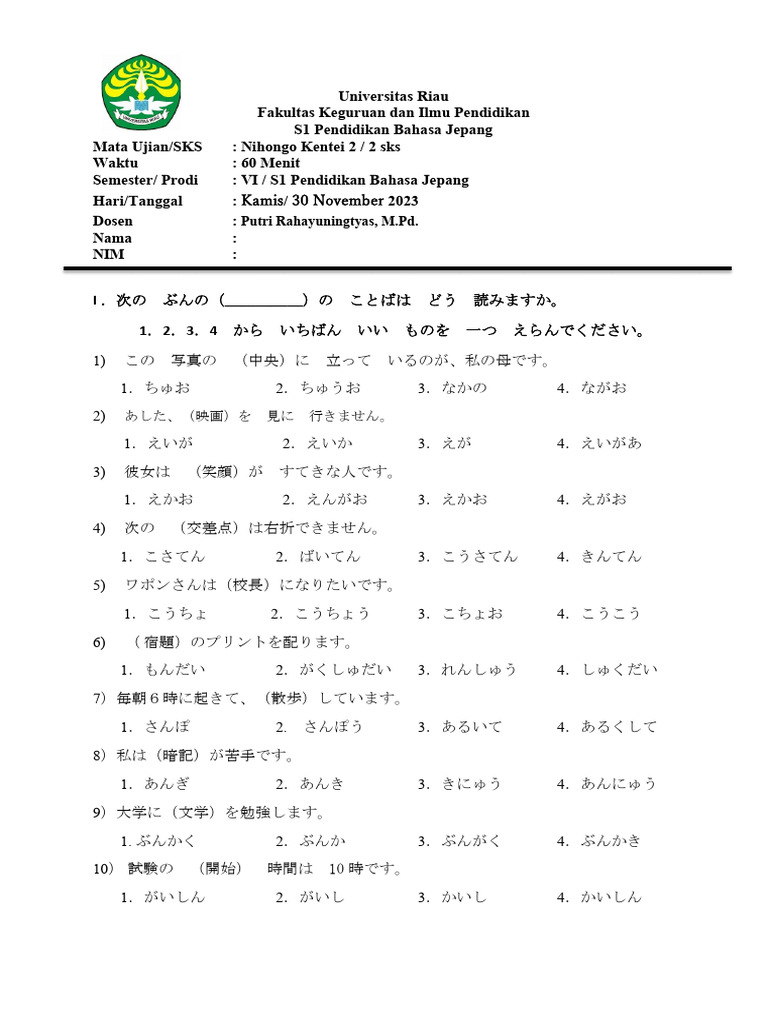 Latihan Soal Jlpt N4
