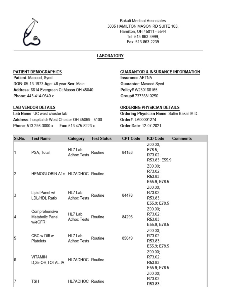 Patient Lab Report Summary | PDF | Medical Specialties | Clinical Medicine