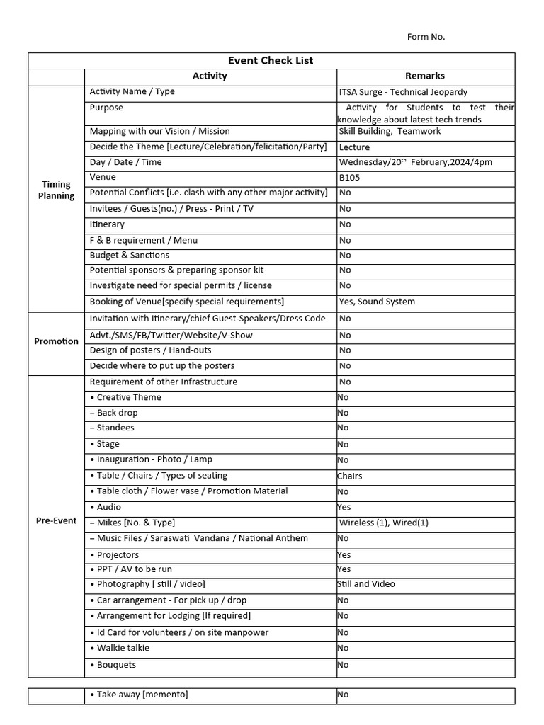 Event Planning Checklist for ITSA Surge | PDF