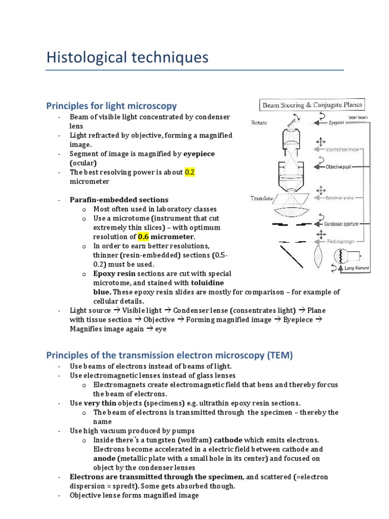 Histological Techniques and Principles Behind Micros Copies (LM TEM