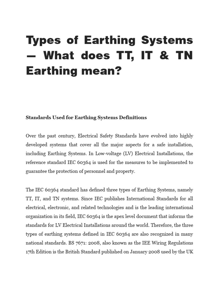 Types of Earthing Systems | Download Free PDF | Electronics ...