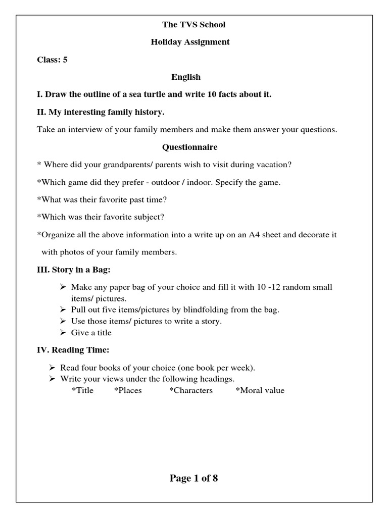 Class 5 Holiday Assignment Pdf Circle