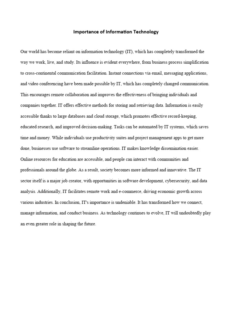 Importance of Information Technology | PDF