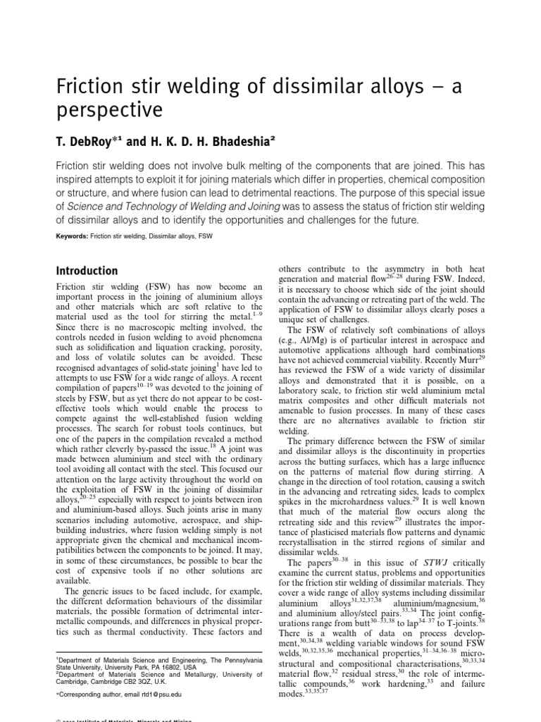 12 - Friction Stir Welding of Dissimilar Alloys - A Perspective | PDF