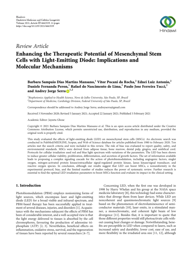 Review Article Enhancing The Therapeutic Potential of Mesenchymal Stem ...