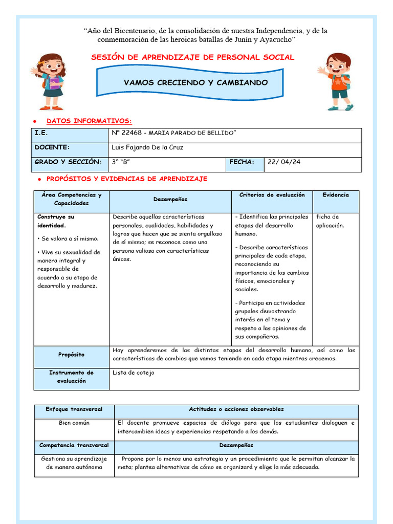 Personal Social - Vamos Creciendo y Cambiando | PDF | Aprendizaje ...