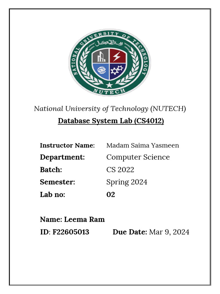 NUTECH Database Lab Report Spring 2024 | PDF | Computers