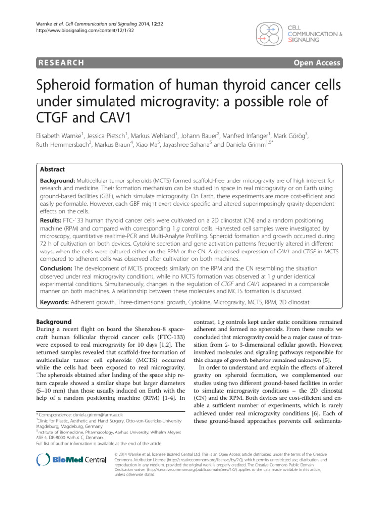 Spheroid Formation of Human Thyroid Cancer Cells | PDF | Gene ...