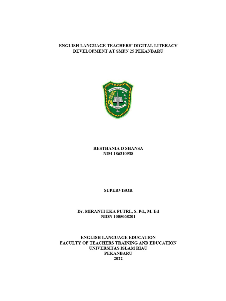 Digital Literacy in English Teaching Pekanbaru | PDF | Literacy | Teachers