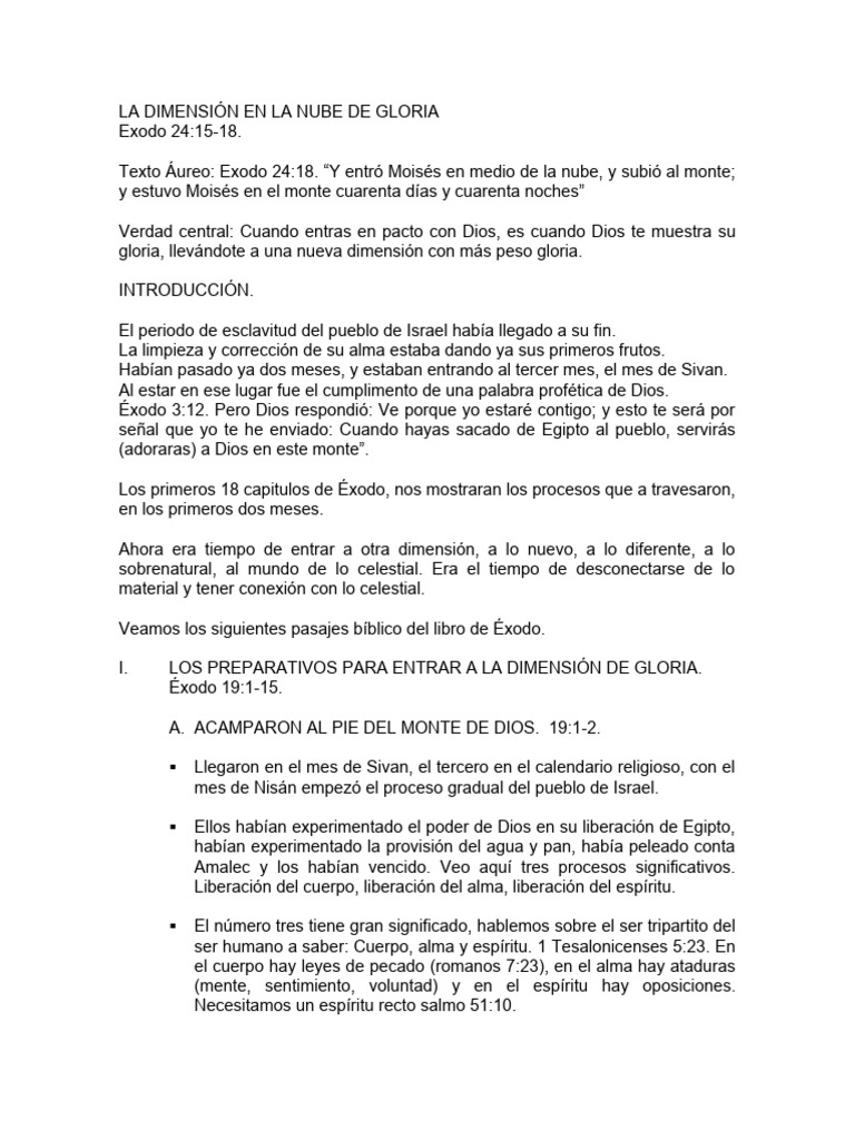 La Dimensión en La Nube de Gloria PDF Libro del éxodo Moisés