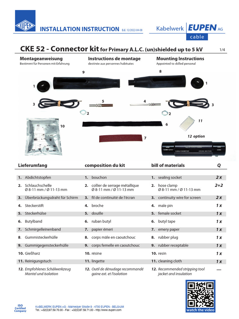EUPEN ALC Connector Kit CKE 52 - Installation Instruction Ed 12 2022-04 ...